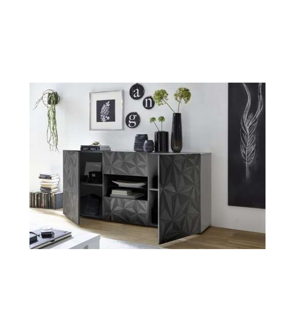 Buffet LUTHER en Anthracite 2 portes 2 tiroirs 181x84x42 cm