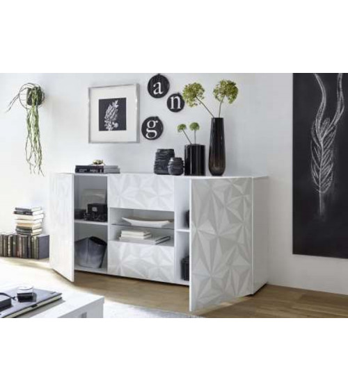 Buffet LUTHER en blanc 2 portes 2 tiroirs 181x84x42 cm