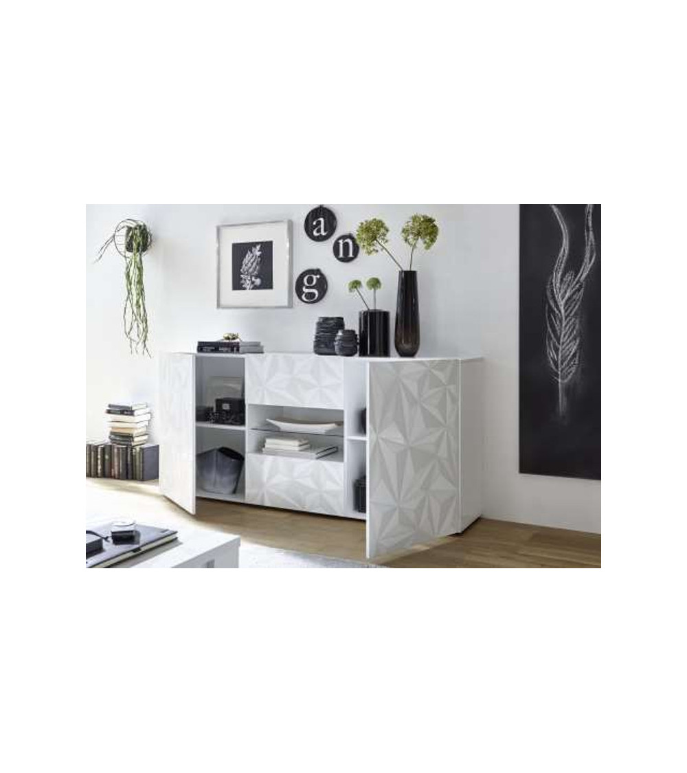 Buffet LUTHER en blanc 2 portes 2 tiroirs 181x84x42 cm