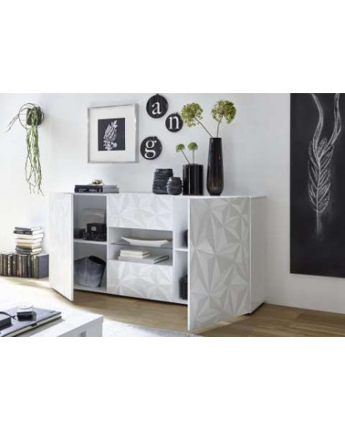 Buffet LUTHER en blanc 2 portes 2 tiroirs 181x84x42 cm