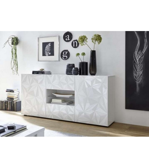 Buffet LUTHER en blanc 2 portes 2 tiroirs 181x84x42 cm