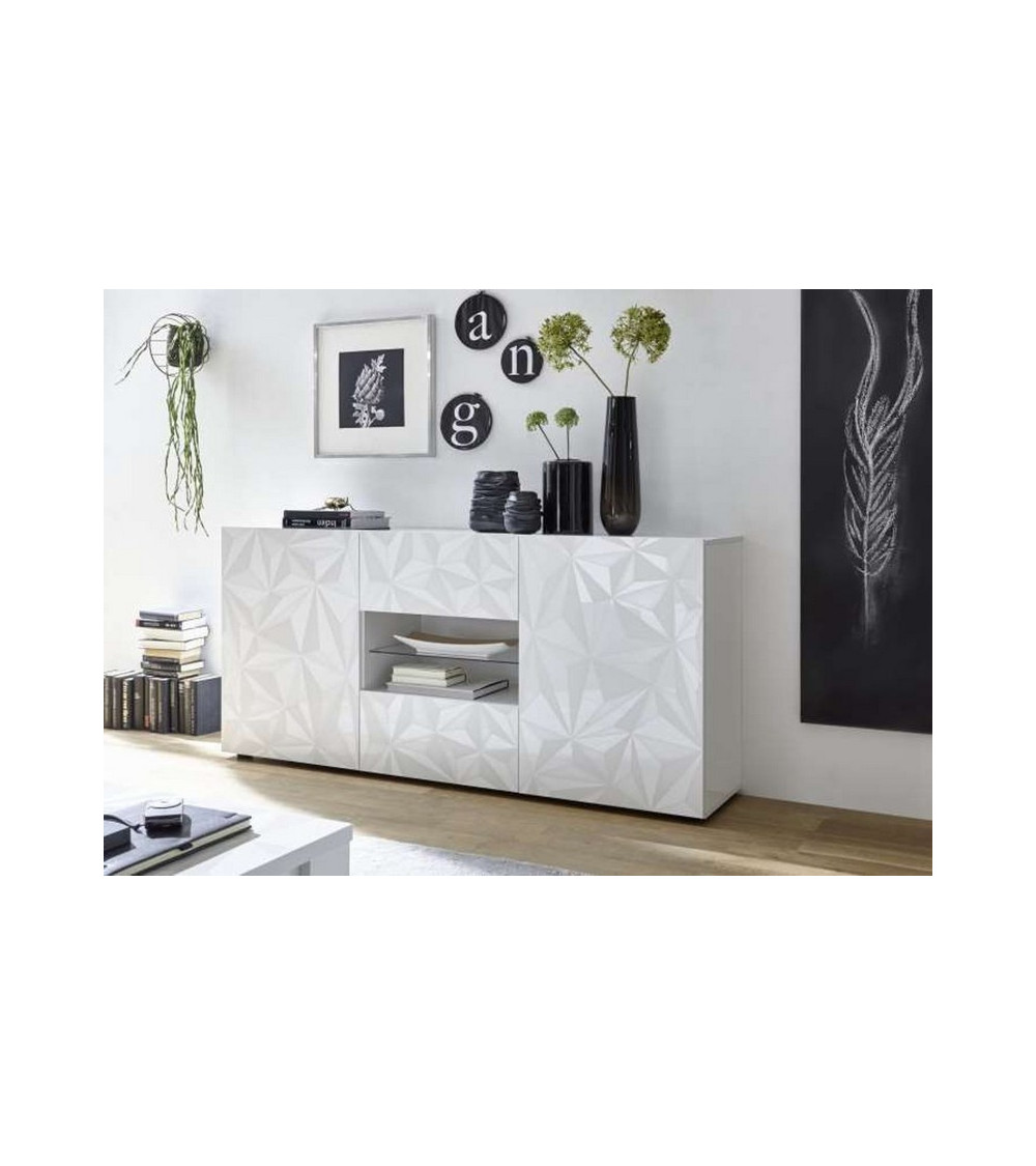 Buffet LUTHER en blanc 2 portes 2 tiroirs 181x84x42 cm