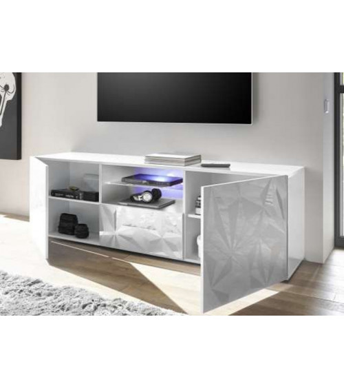 Meuble Tv LUTHER 2 portes 1 tiroir blanc 181x57 cm