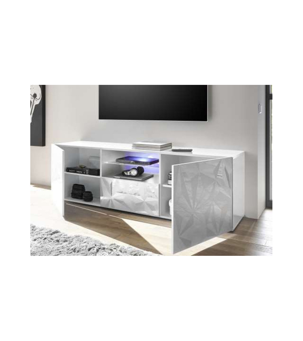 Meuble Tv LUTHER 2 portes 1 tiroir blanc 181x57 cm Meuble Tv LUTHER 2 portes 1 tiroir blanc 181x57 cm