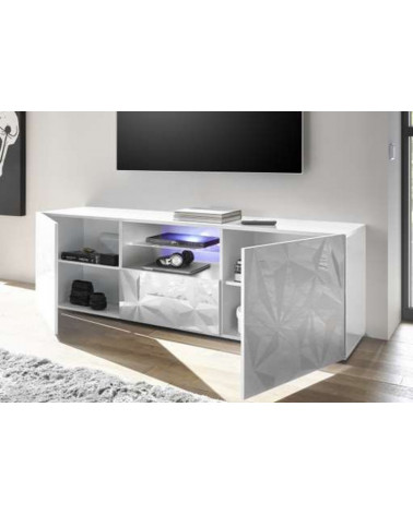 Meuble Tv LUTHER 2 portes 1 tiroir blanc 181x57 cm