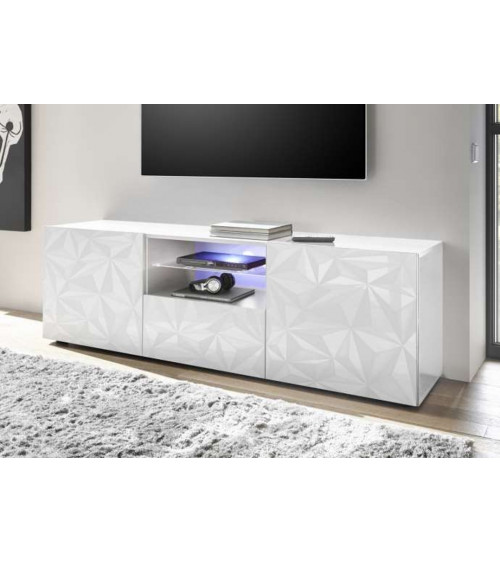 Meuble Tv LUTHER 2 portes 1 tiroir blanc 181x57 cm