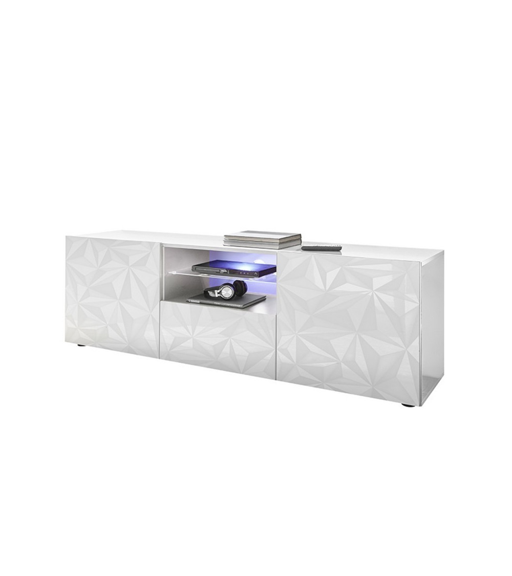 Meuble Tv LUTHER 2 portes 1 tiroir blanc 181x57 cm Meuble Tv LUTHER 2 portes 1 tiroir blanc 181x57 cm