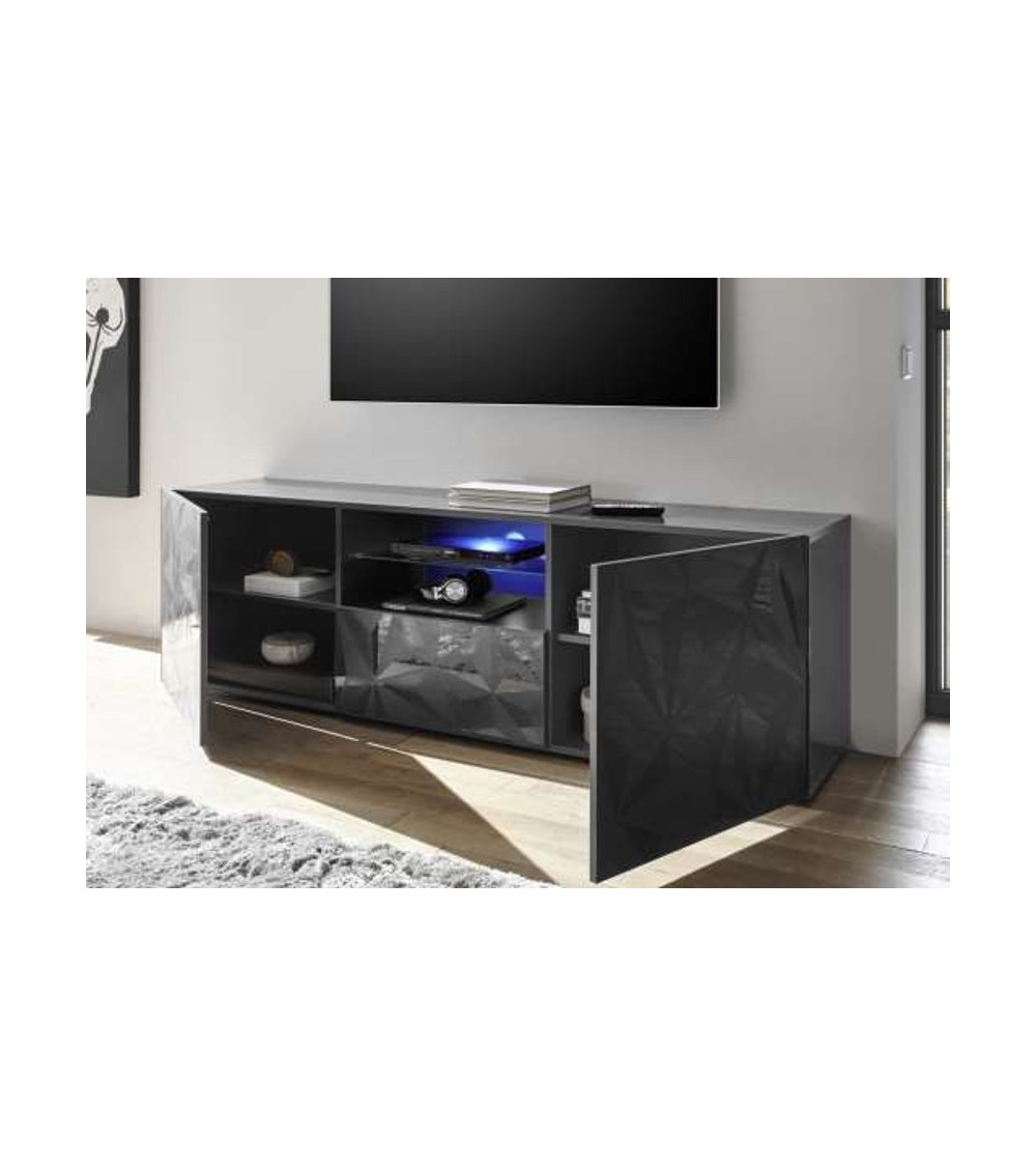 Meuble Tv LUTHER 2 portes 1 tiroir anthracite 181x57 cm