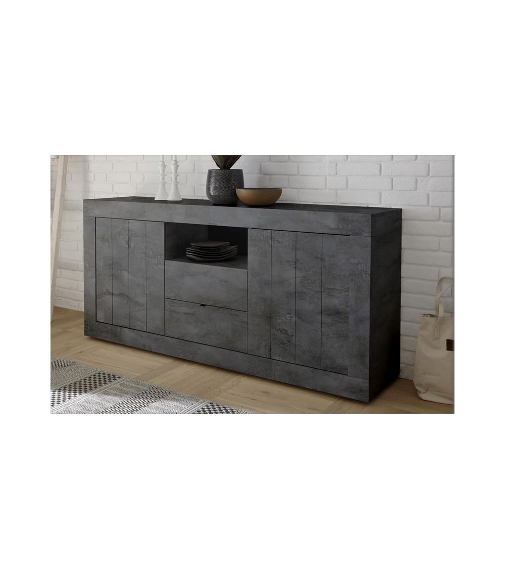 Buffet 2 portes 2 tiroirs SAMANTHA 184x86 cm anthracite