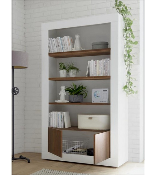 Bibliothéque SAMANTHA 2 portes 3 étageres 110x191 cm noyer
