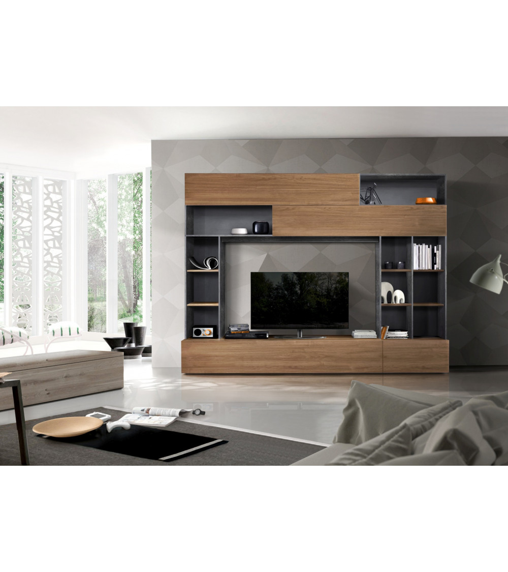 Ensemble meuble TV GEORGIO noyer 277 cm Ensemble meuble TV GEORGIO noyer 277 cm