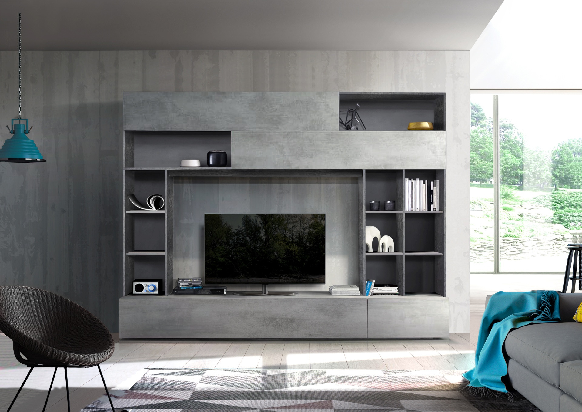 DCRAF Home Muebles Mueble TV Hormigón Gris 102x36x50 cm Tamaño Madera  Ingeniería