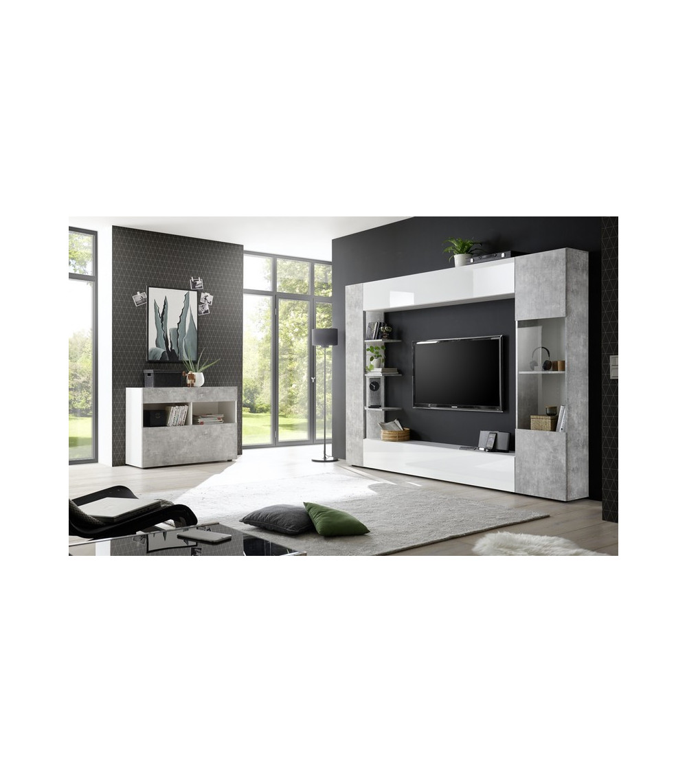 Ensemble meuble TV SOPRANO béton 295 cm Ensemble meuble TV SOPRANO béton 295 cm