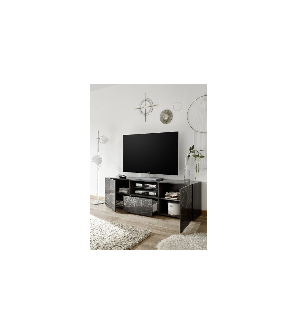 Meuble TV MIREL anthracite 2 portes 1 tiroir