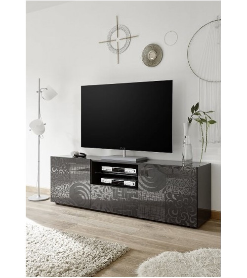 Meuble TV MIREL anthracite 2 portes 1 tiroir