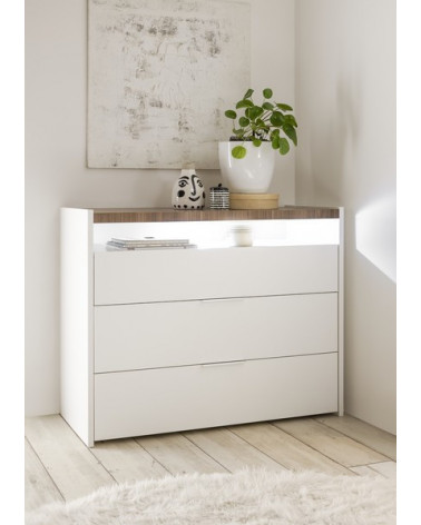 Chambre complète AMALTI blanc et chêne lit 160x200 cm avec coffre de rangement 