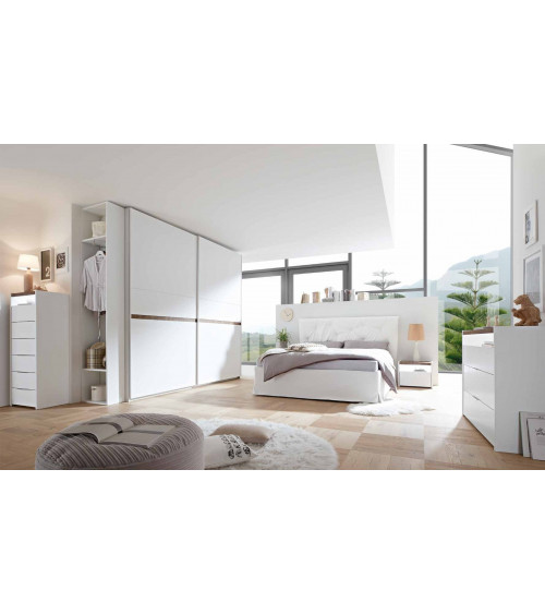 Chambre complète GALIA blanc lit 160x200 cm avec coffre de rangement 