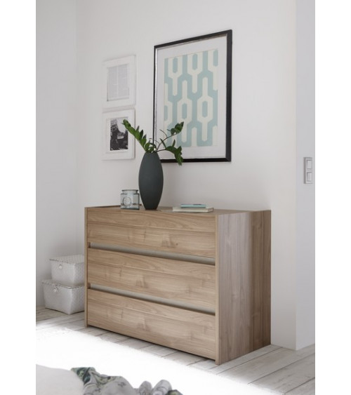 Chambre complète AMALTI noyer et crème lit 160x200 cm avec coffre de rangement 