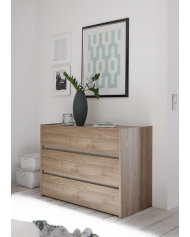 Chambre complète AMALTI noyer et crème lit 160x200 cm avec coffre de rangement 