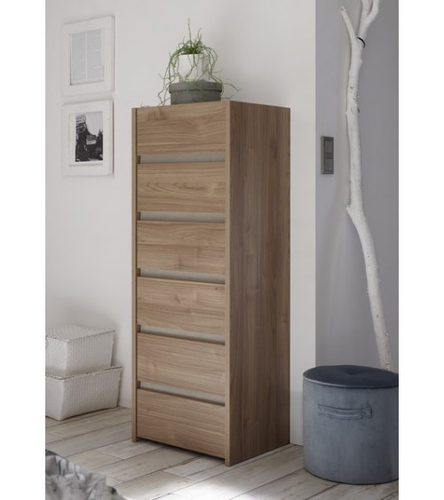 Chambre complète AMALTI noyer et crème lit 160x200 cm avec coffre de rangement 