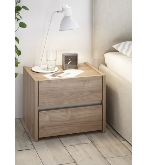 Chambre complète AMALTI noyer et crème lit 160x200 cm avec coffre de rangement 