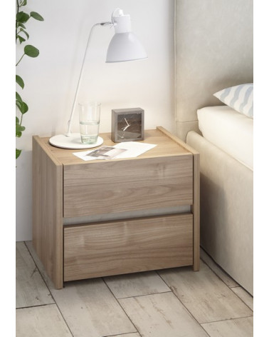 Chambre complète AMALTI noyer et crème lit 160x200 cm avec coffre de rangement 