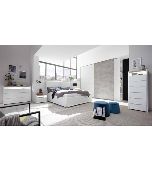 Chambre complète AMALTI blanc lit 160x200 cm avec coffre de rangement 