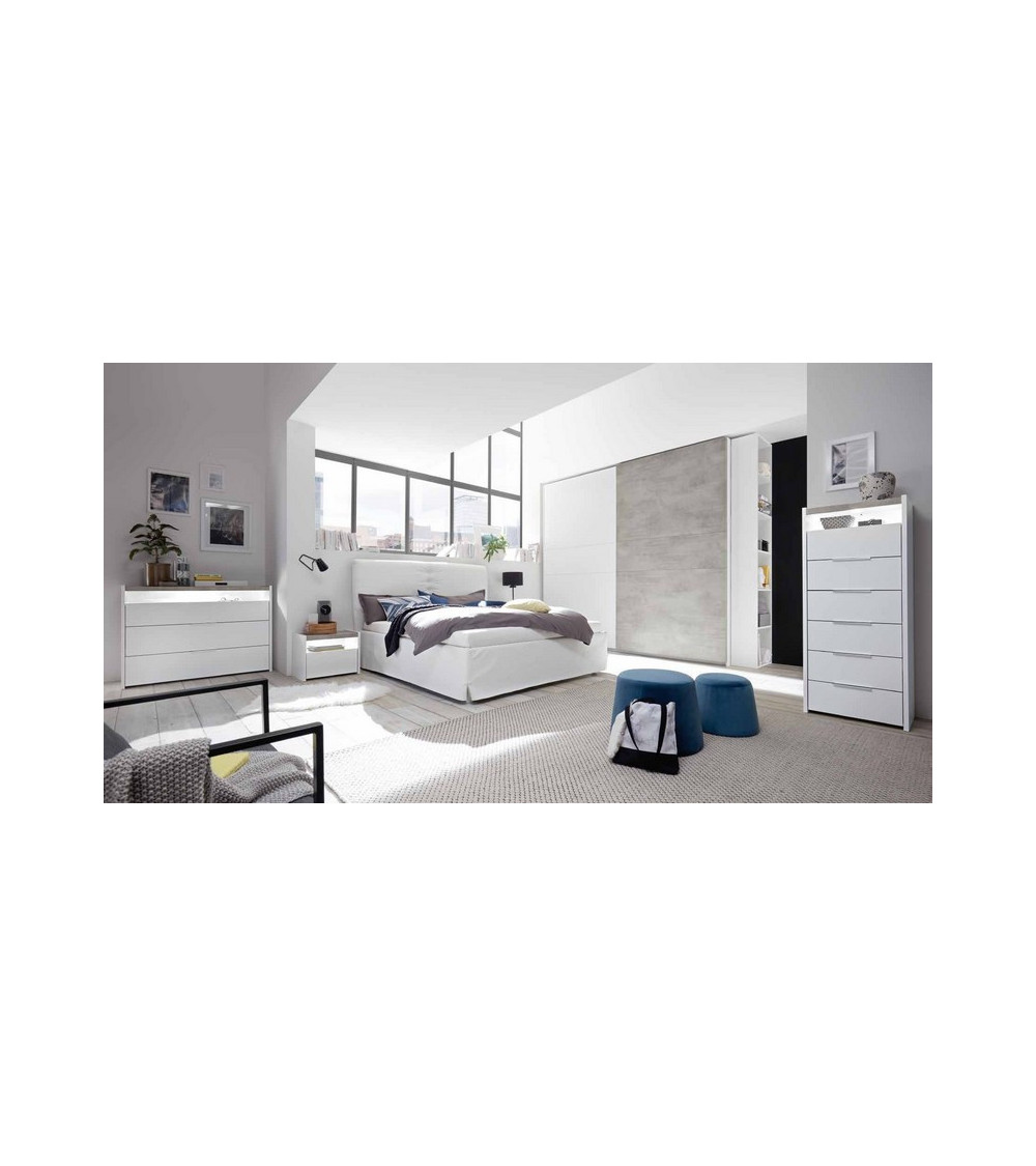 Chambre complète AMALTI blanc lit 160x200 cm avec coffre de rangement 