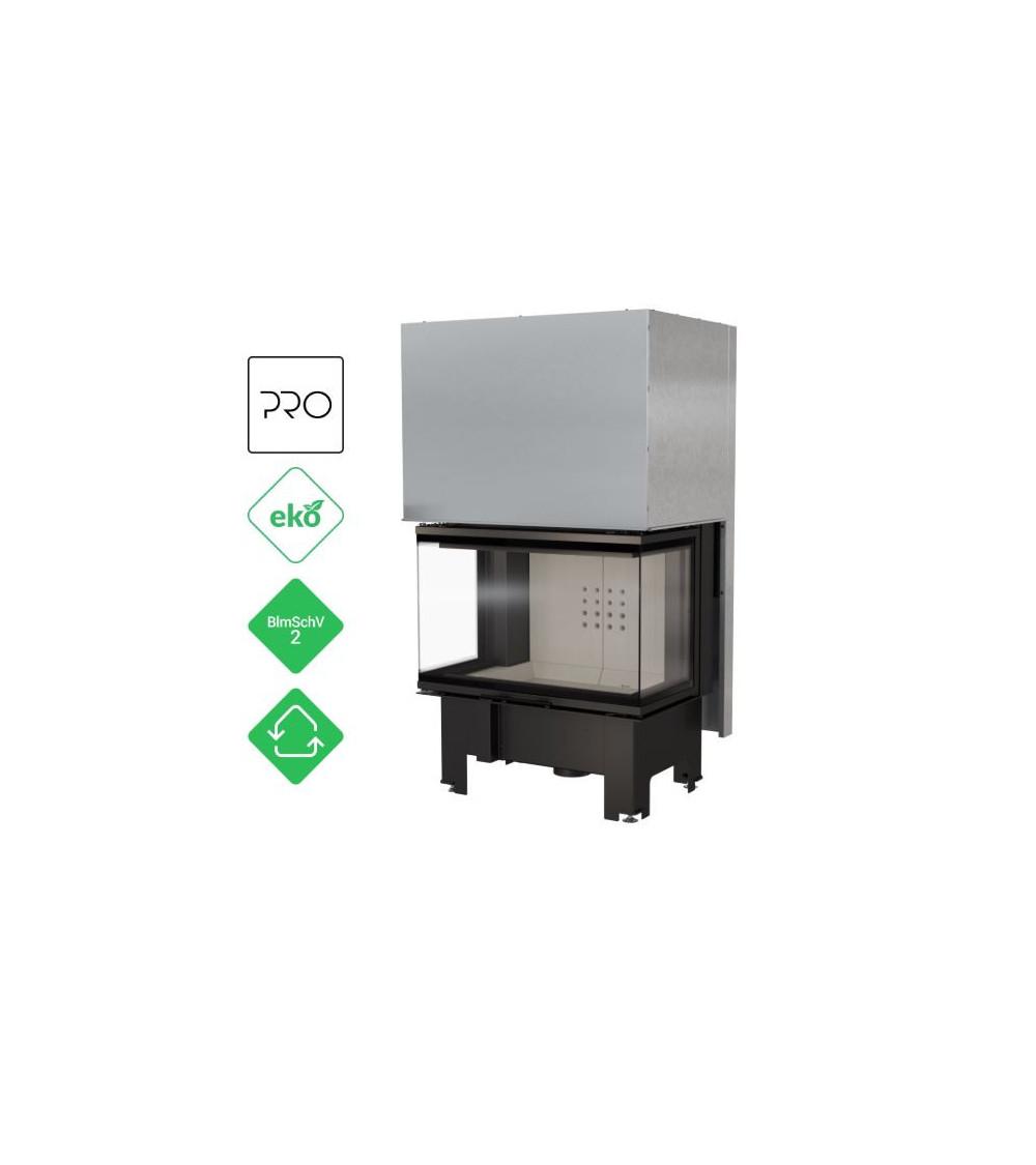 Insert cheminée à bois 3 côtés vitrées, Porte guillotine, 10 kW NOLWENN