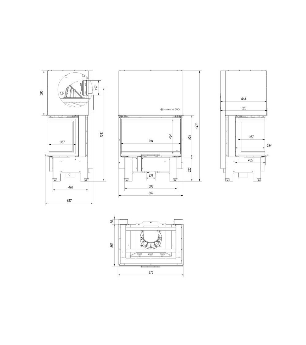 Insert cheminée à bois 3 côtés vitrées, Porte guillotine, 10 kW NOLWENN