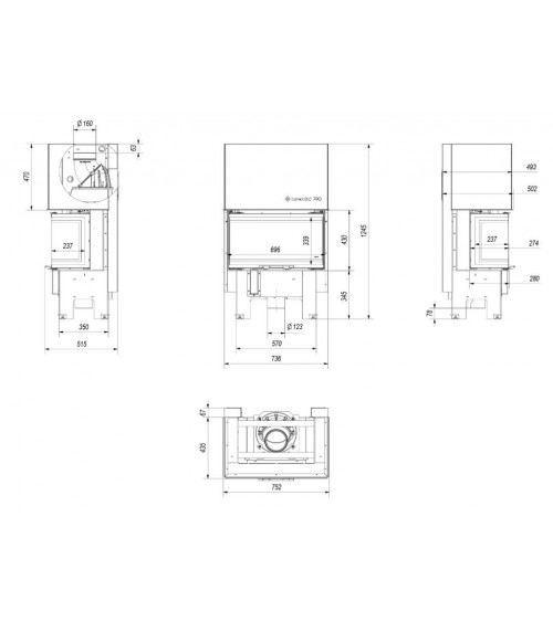 Insert cheminée à bois 3 côtés vitrées, Porte guillotine, 7 kW NOLWENN