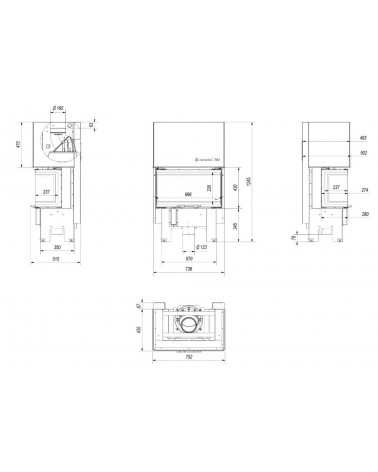 Insert cheminée à bois 3 côtés vitrées, Porte guillotine, 7 kW NOLWENN