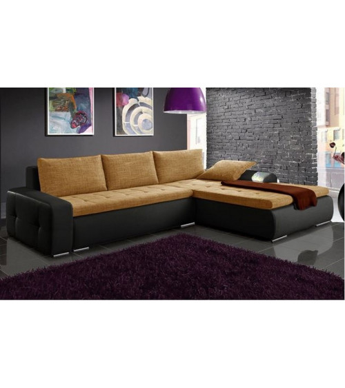 Canapé d'angle convertible Lutecia noir et gris 290 x 180 cm