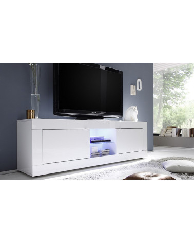 Mueble para tv plasma, lacado en blanco alto brillo con panel TV