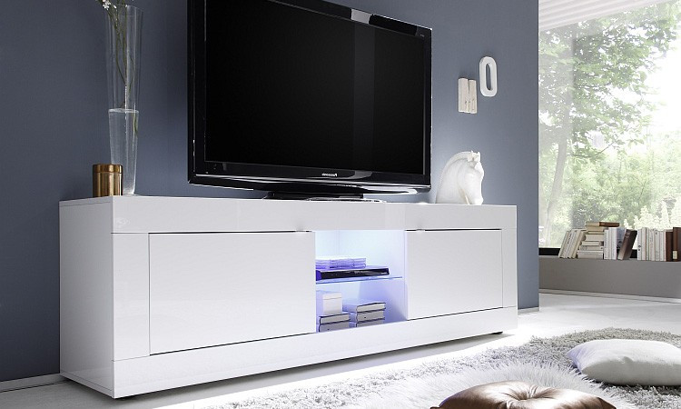 Mueble TV BASIC blanco de alto brillo 181 cm