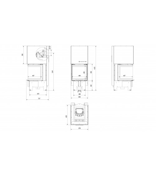 Insert cheminées à bois NOLWENN 3 côtés vitrés, porte guillotine 10 kW 