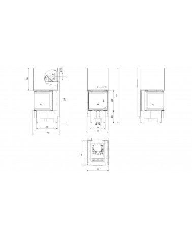 Insert cheminées à bois NOLWENN 3 côtés vitrés, porte guillotine 10 kW 