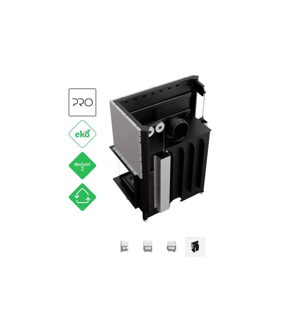 Insert cheminées à bois NADINE porte guillotine 2 côtés vitrés, version Droite 17 kW