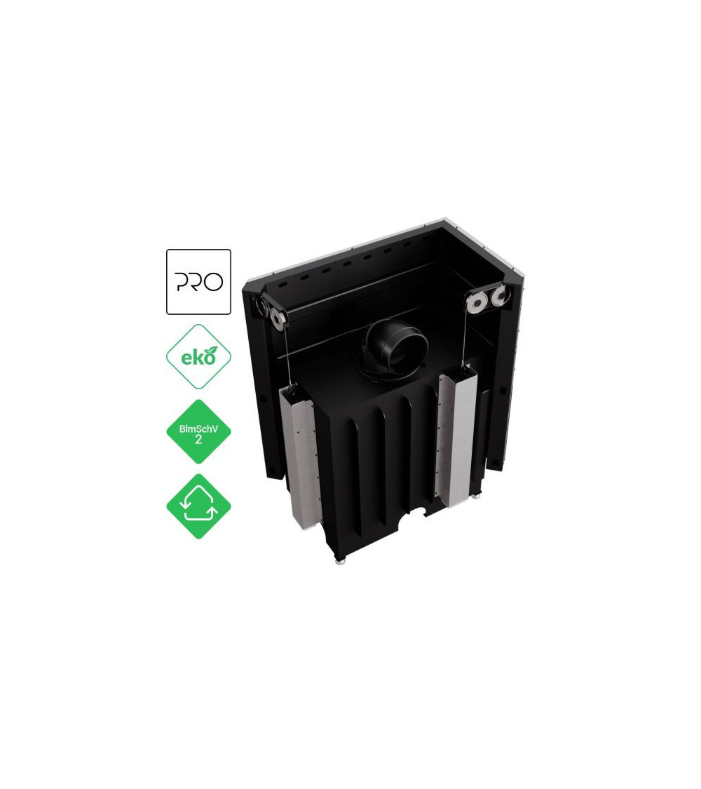 Insert cheminées à bois NADINE porte guillotine 2 côtés vitrés, version Gauche 17 kW