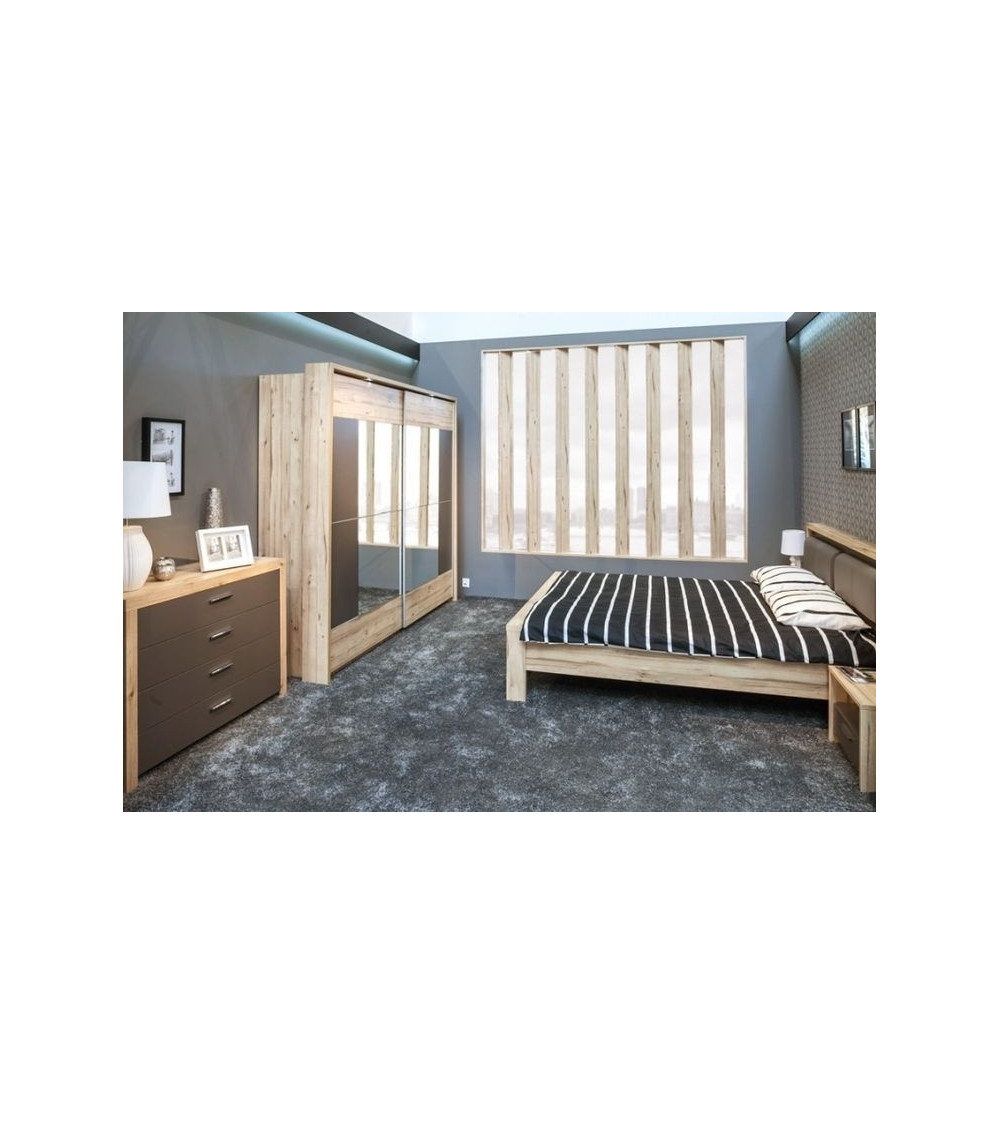 Roble y habitación completa AMALTI blanco cama 160 x 200 cm con caja de almacenamiento 