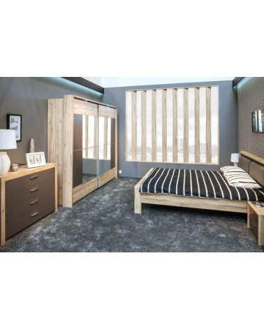 Roble y habitación completa AMALTI blanco cama 160 x 200 cm con caja de almacenamiento 