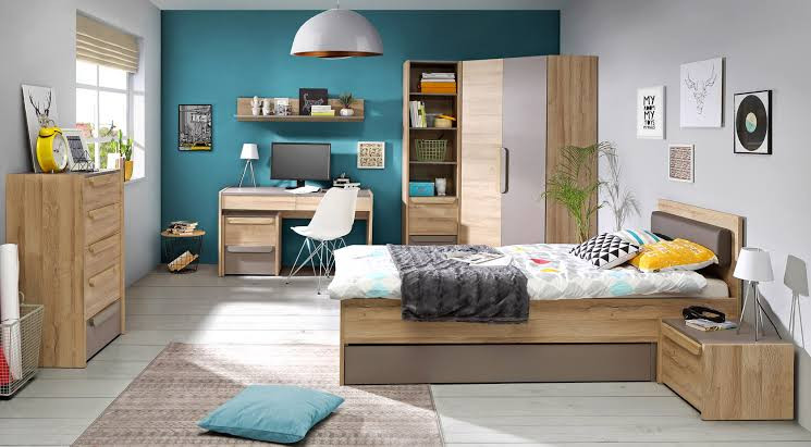 Chambre pour Enfant Complète avec Lit, Armoire 2 Portes, Chevet