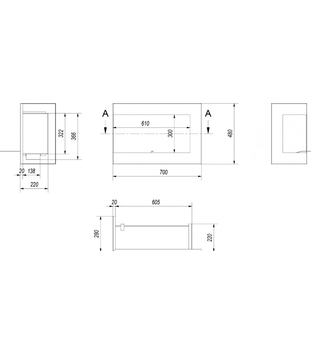 Cheminée bio-éthanol delta d'angle 70 cm