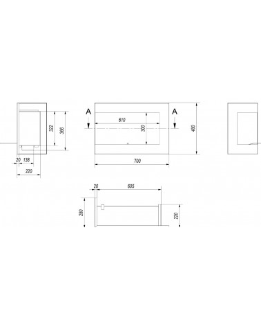 Cheminée bio-éthanol delta d'angle 70 cm