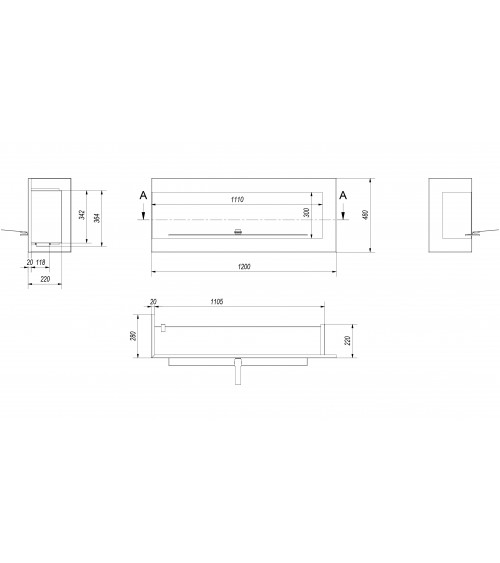 Cheminée bio-éthanol delta d'angle 70 cm