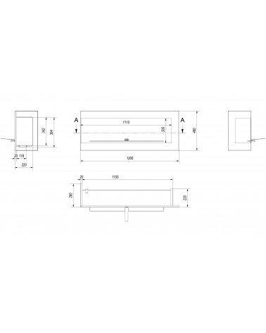 Cheminée bio-éthanol delta d'angle 70 cm