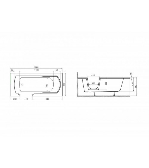 Bagno porta ADELAIDE 160/170 / 180 x 75 / 80 x 54 cm