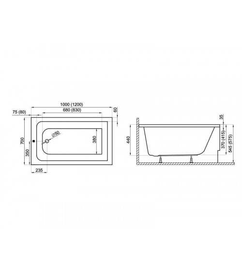 Baignoire CAPRI BLACK MINI avec tablier 100/120 X 70 CM