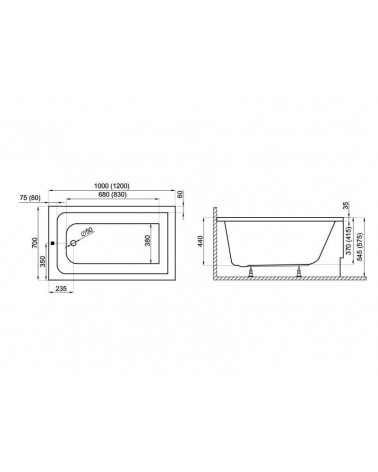 Baignoire CAPRI BLACK MINI avec tablier 100/120 X 70 CM