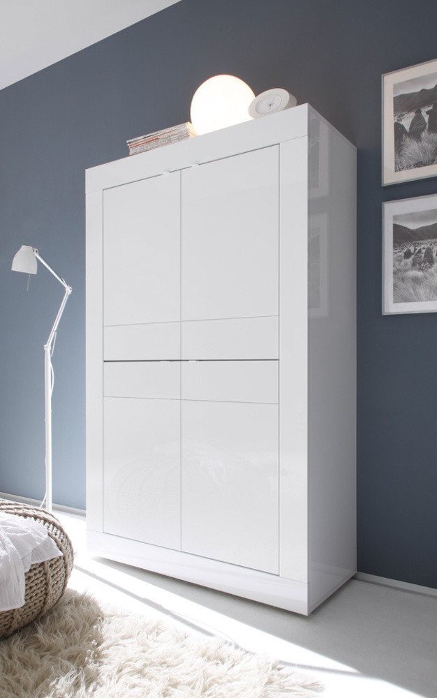 Mueble almacenaje 4 puertas BASIC blanco y cemento 102 x 163 cm